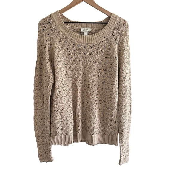 LOFT Open Knit Crochet Sweater Women’s Size Large Casual Boho Fall - Picture 1 of 13